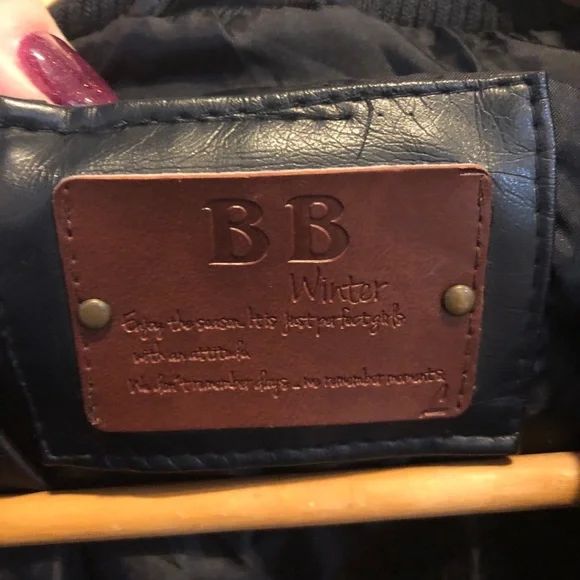 Navy faux leather Moto jacket - Picture 2 of 4